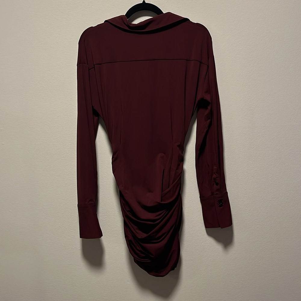 ADAPTE (NWT) Jamie Button Up Long Sleeve Mini Dress, Burgundy, Size XS - Picture 11 of 13